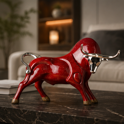 Resin Simulation Animal Statue Modern Figurines Red and Black Bull Sculpture Living Room Bookcase Crafts Accessories Home Decor