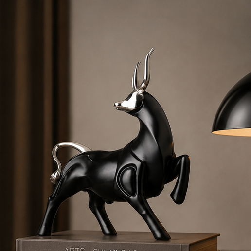 Resin Simulation Animal Statue Modern Figurines Red and Black Bull Sculpture Living Room Bookcase Crafts Accessories Home Decor 