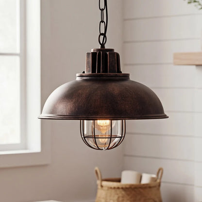 LuxRoyale Industrial Farmhouse Pendant Light Distressed Copper Black Finish