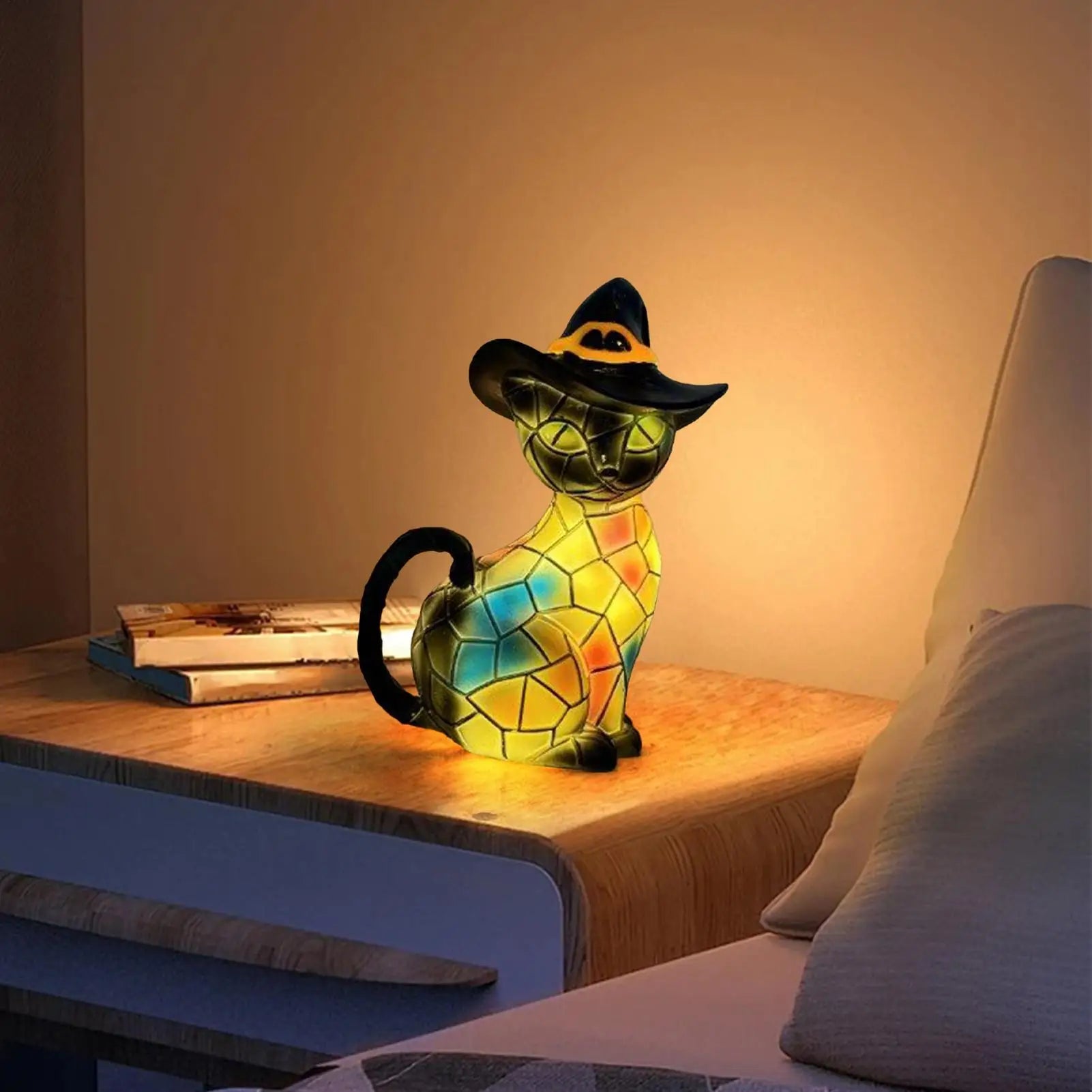 Retro Cat Lamp Vintage Cat Lamp Resin Night Light Cute Resin Animal LED Light for Bedroom Living Room Study Room Bedside Nursery 2