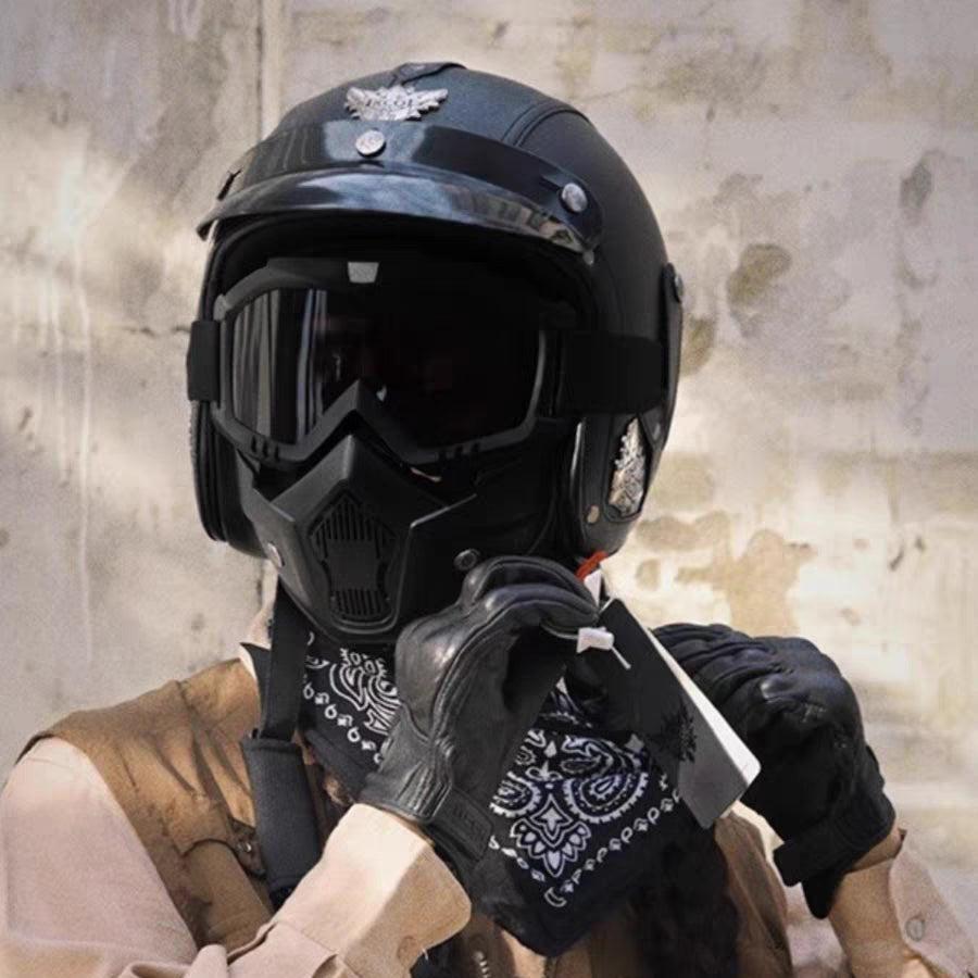 Rayvia Open Face Vintage Motorcycle Helmet With Goggle Mask