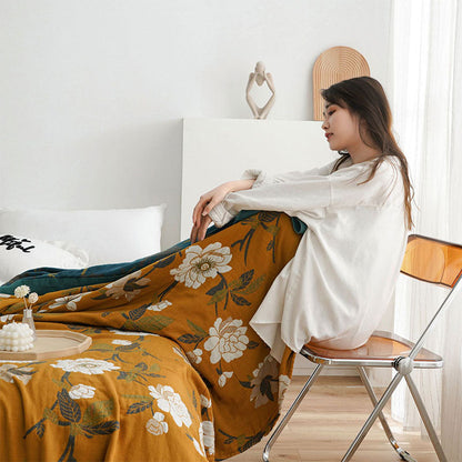 Reversible Cotton Quilt with Boho Yellow Floral Design – Soft, Durable