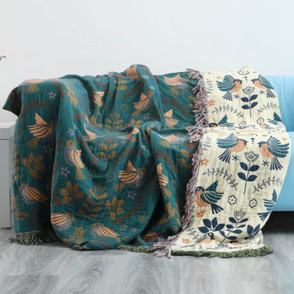 Reversible Scandinavian Bird Throw Blanket - Cozy & Versatile - For every season 0