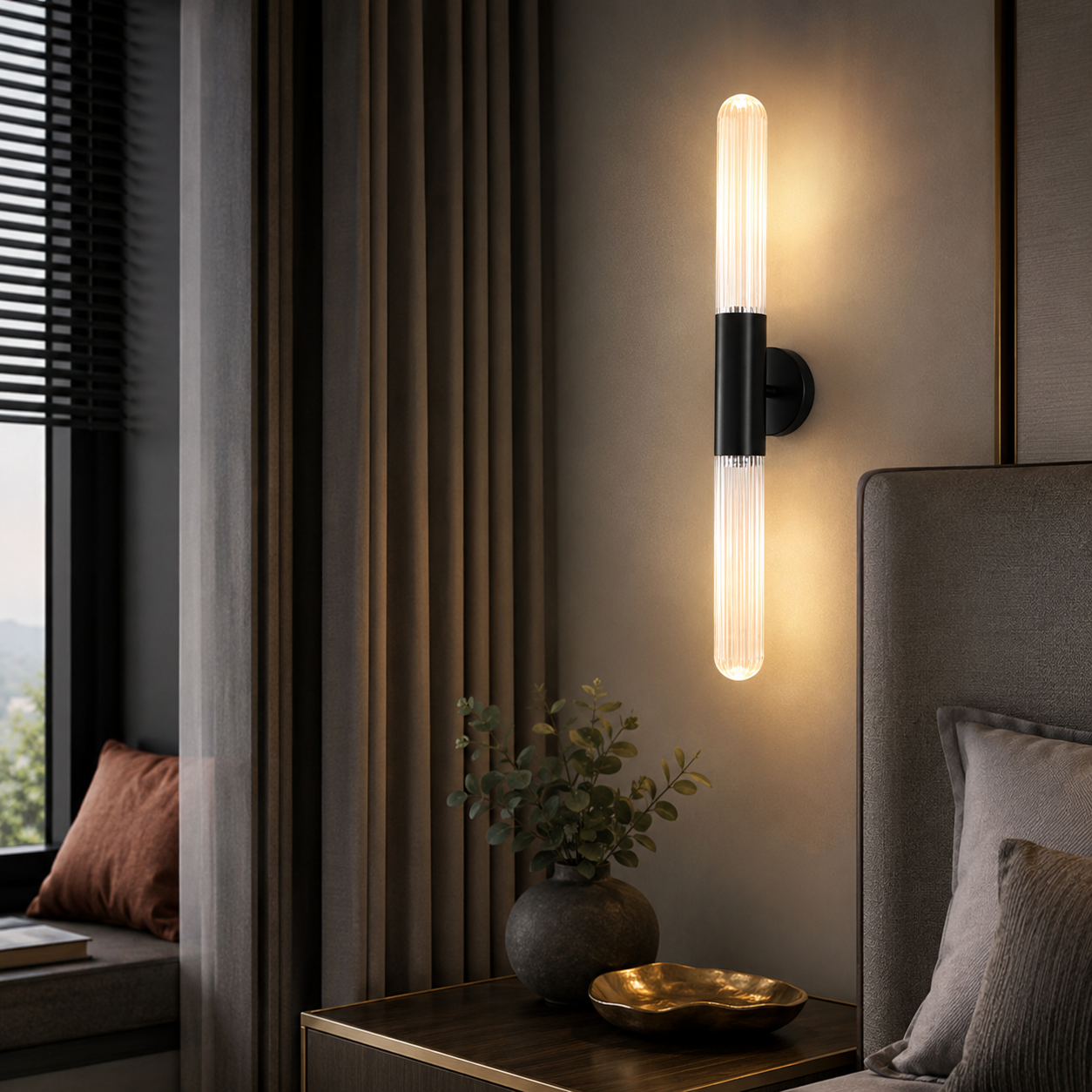 RoyaleGlow Modern Black Linear LED Wall Sconce | Frosted Glass Tube for Ambient Lighting-Royale Basic