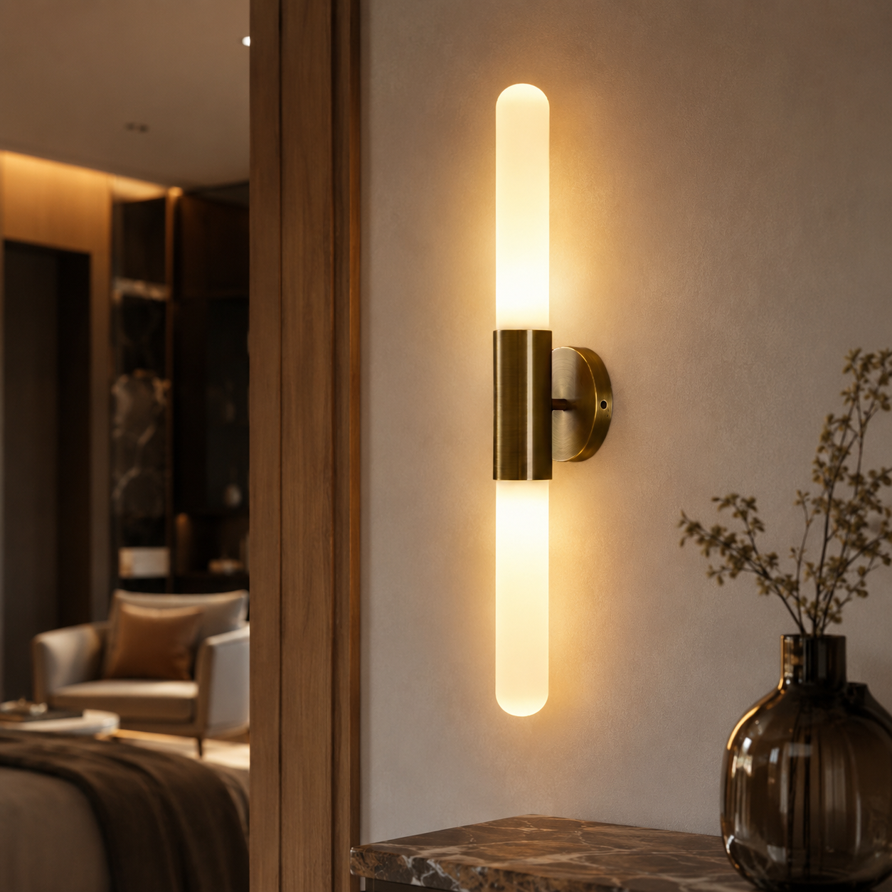RoyaleGlow Modern Black Linear LED Wall Sconce | Frosted Glass Tube for Ambient Lighting-Royale Basic