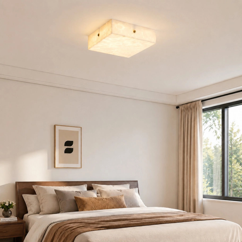 Riva Modern Alabaster Square Flush Mount Ceiling Light 6