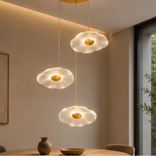 Round Tiered Pendant Light | Golden Acrylic LED | Aurorae