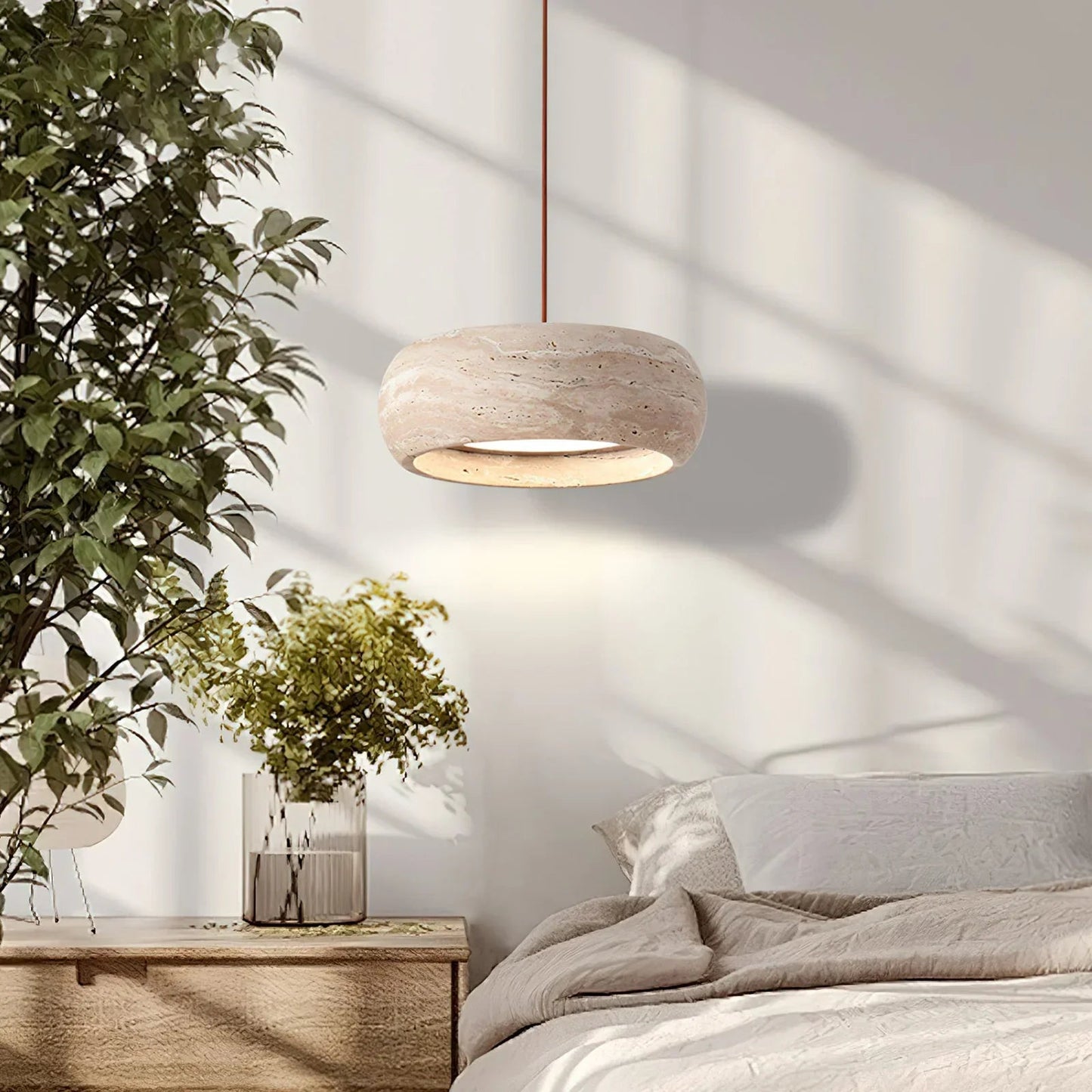 Round Travertine Drum Pendant Lamp 0