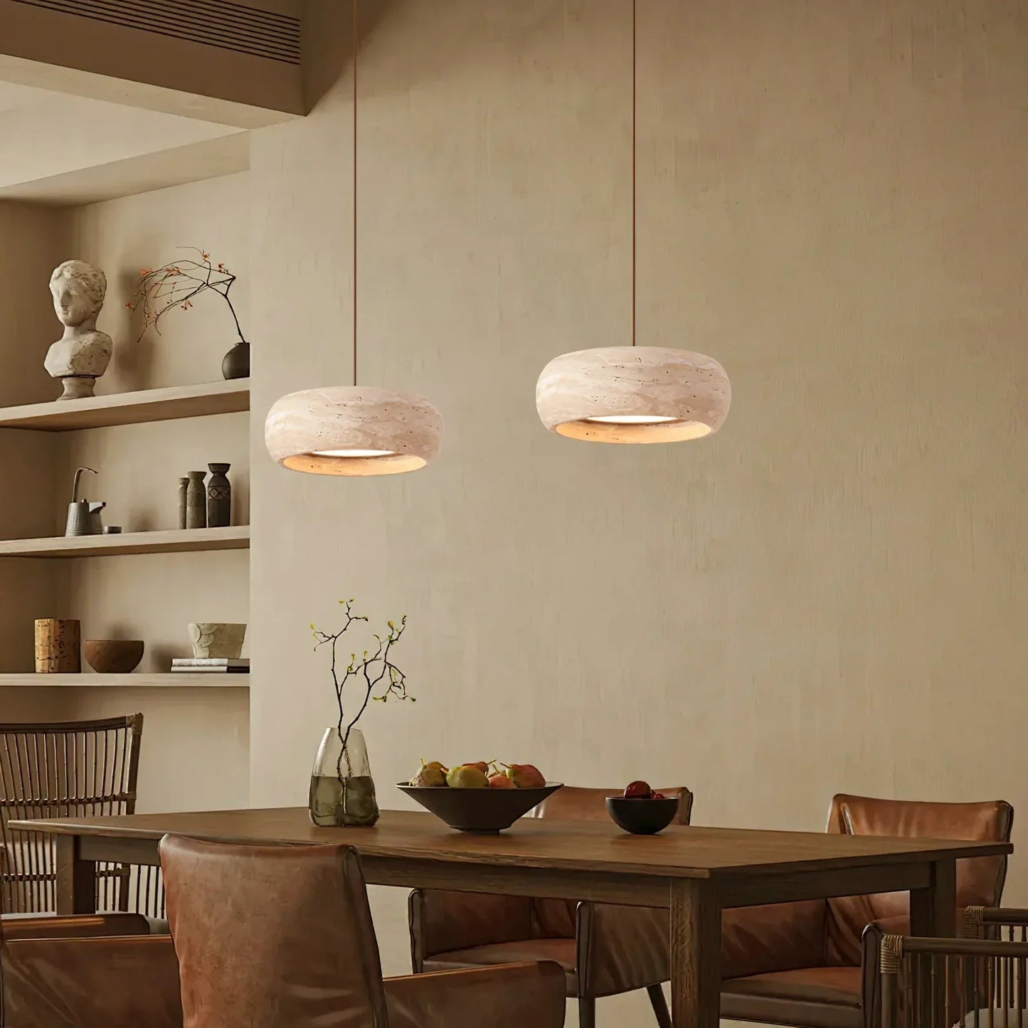 Round Travertine Drum Pendant Lamp 4