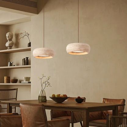 Round Travertine Drum Pendant Lamp 4