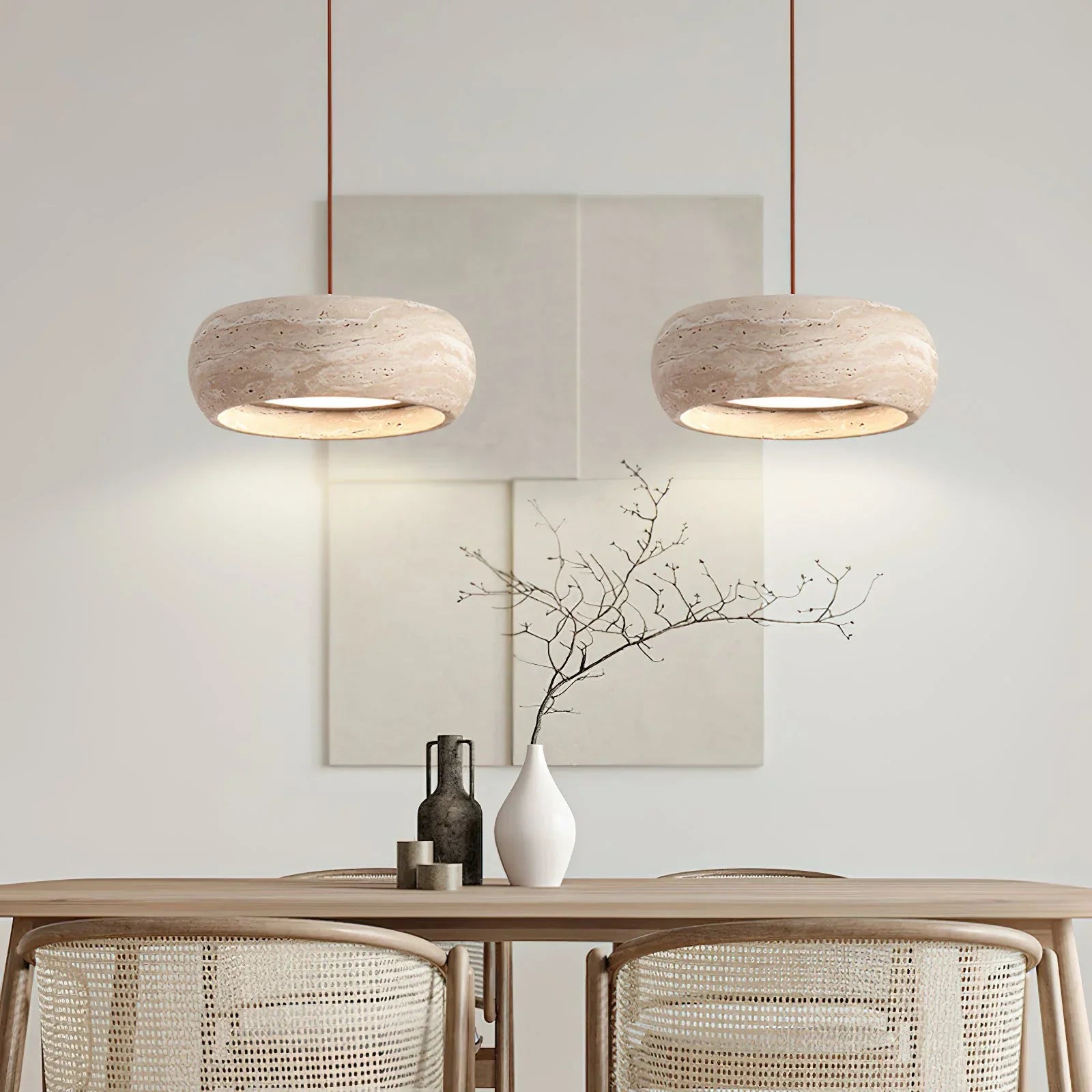 Round Travertine Drum Pendant Lamp 5