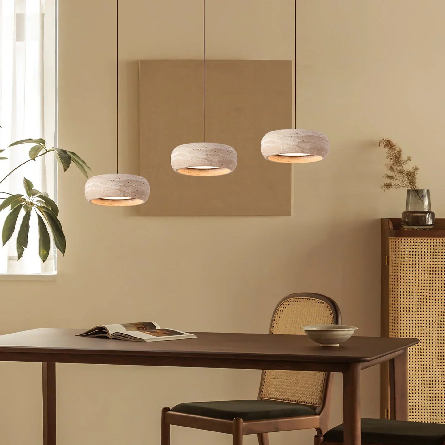 Round Travertine Drum Pendant Lamp 6