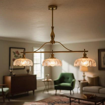 Royelux Vintage Brass 3-Light Kitchen Island Chandelier with Textured Glass Shades