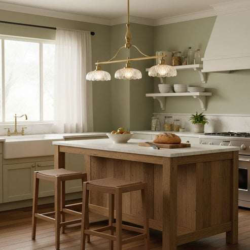 Royelux Vintage Brass 3-Light Kitchen Island Chandelier with Textured Glass Shades