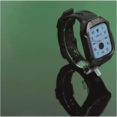 RoyaleGlow AP9009 Fluororubber Band Stainless Steel Case For Apple Watch