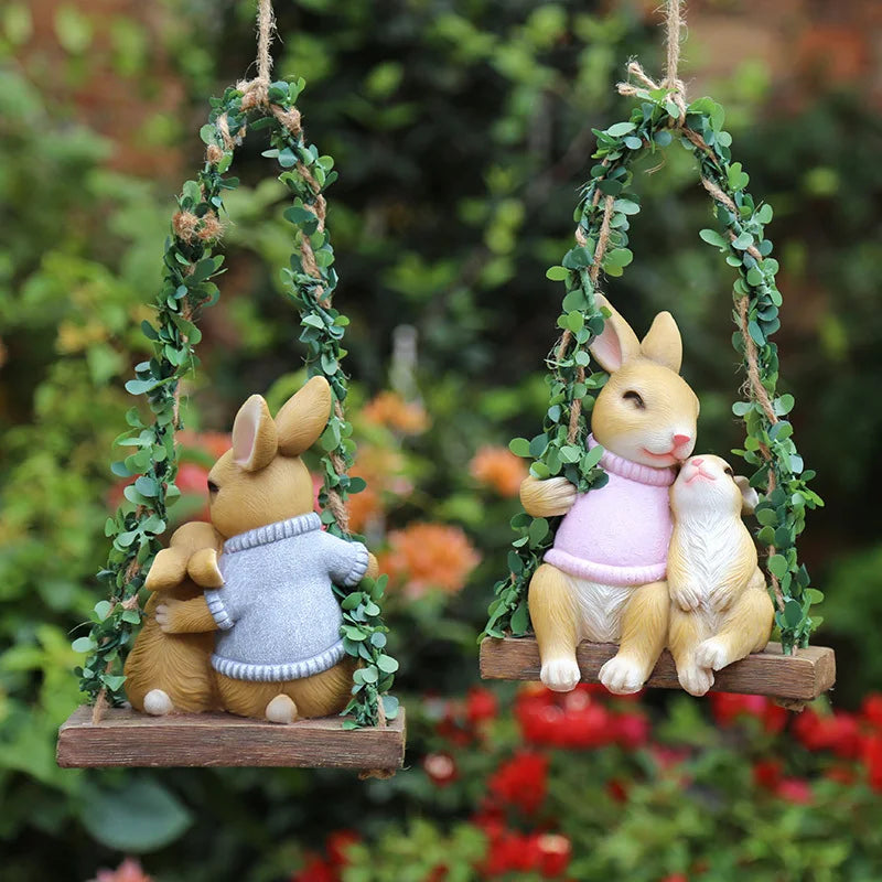 Royaleva Rabbit Wall Hanging Decor - Creative Resin Swing Ornament for Gardens - Rabbit Pink