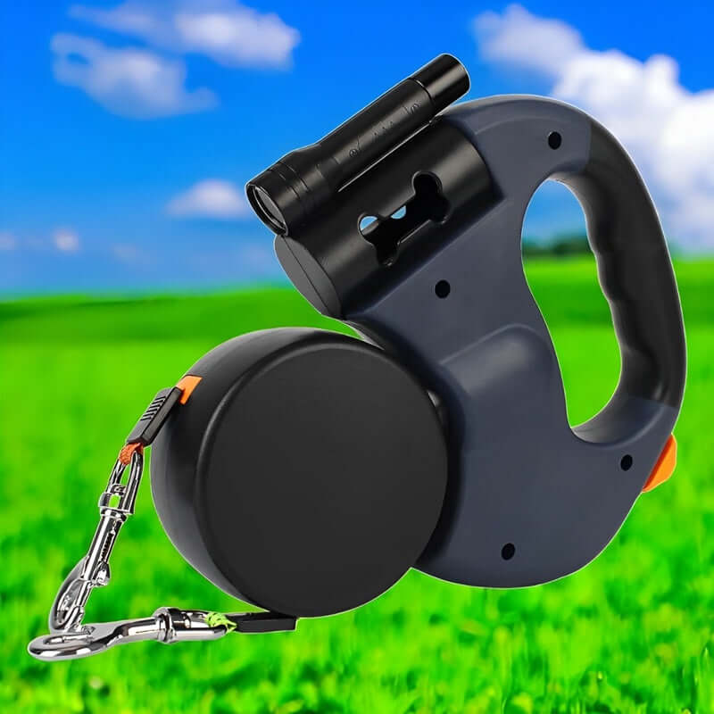 Royallure 10FT Dual Retractable Dog Leash with Built-In Flashlight and Waste Bag Holder for All Breeds 1