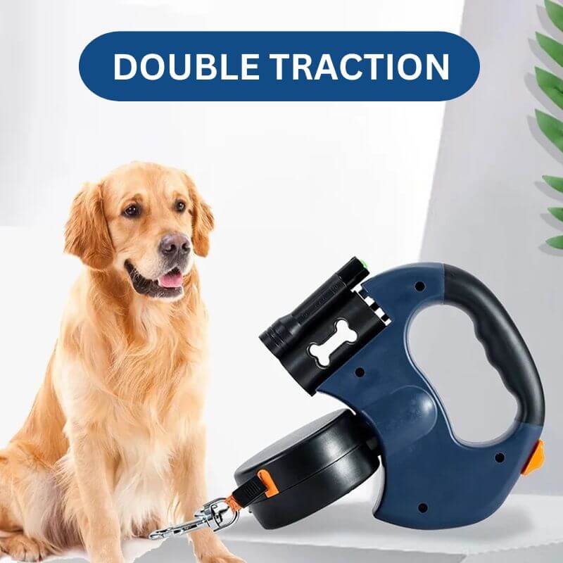 Royallure 10FT Dual Retractable Dog Leash with Built-In Flashlight and Waste Bag Holder for All Breeds 2