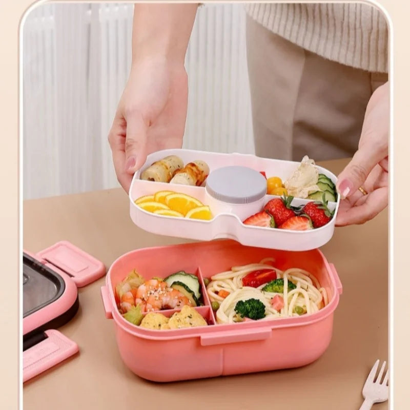 Royallure 1200ML Double Layer Bento Lunch Box with Compartments and Utensils 2