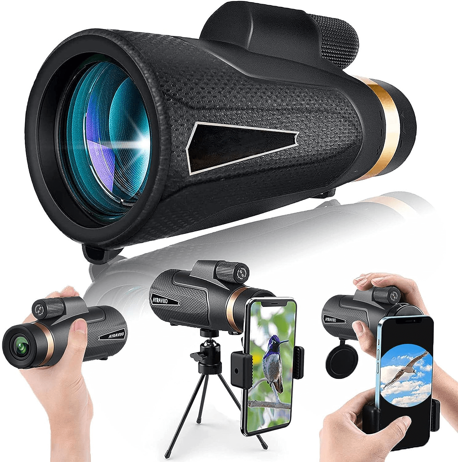 Royallure 12x Magnification Monocular Telescope for Bird Watching – Waterproof, Fogproof with Smartphone Holder and Tripod 0