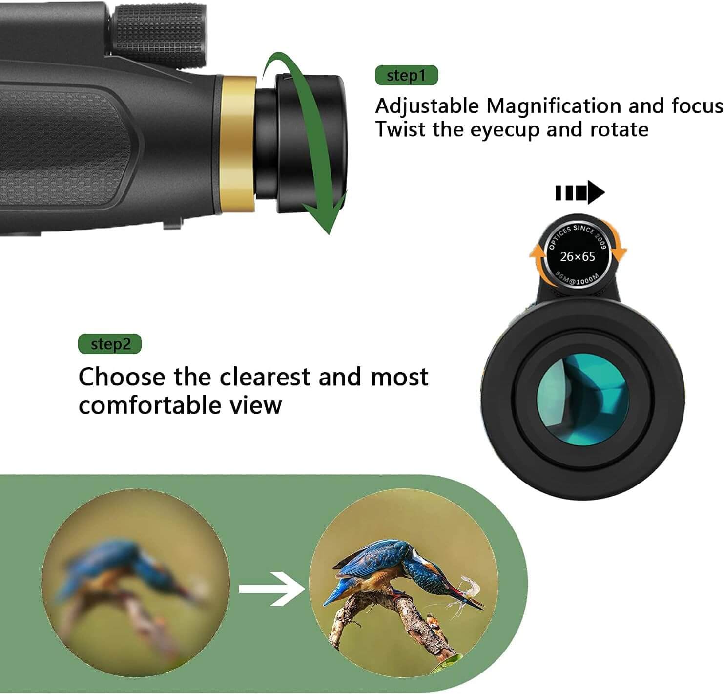 Royallure 12x Magnification Monocular Telescope for Bird Watching – Waterproof, Fogproof with Smartphone Holder and Tripod 3