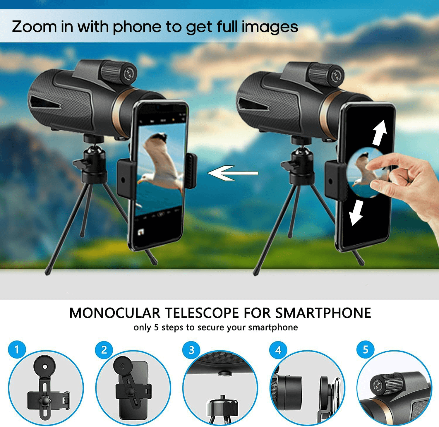 Royallure 12x Magnification Monocular Telescope for Bird Watching – Waterproof, Fogproof with Smartphone Holder and Tripod 4