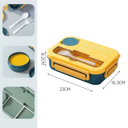 Royallure 1300ML Portable Bento Lunch Box with Compartments, Fork & Spoon, Microwave Safe for Kids, Students & Office