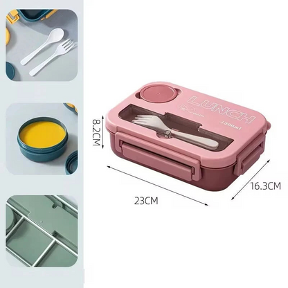 Royallure 1300ML Portable Bento Lunch Box with Compartments, Fork & Spoon, Microwave Safe for Kids, Students & Office