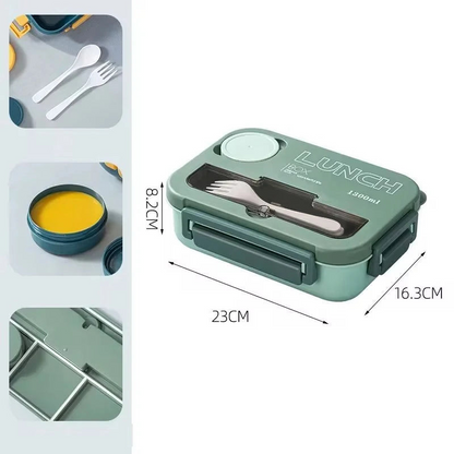 Royallure 1300ML Portable Bento Lunch Box with Compartments, Fork & Spoon, Microwave Safe for Kids, Students & Office