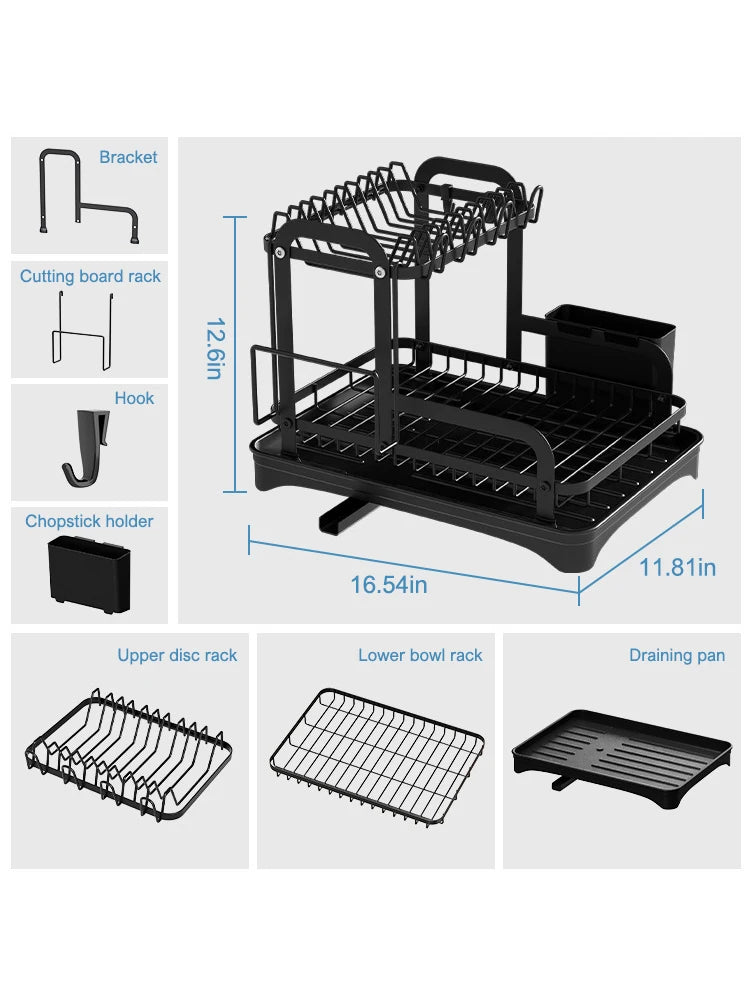 Royallure 2-Tier Dish Drying Rack with 360-Degree Drainage and Bottom Drip Tray – Over the Sink Dish Rack for Kitchen Organization 4