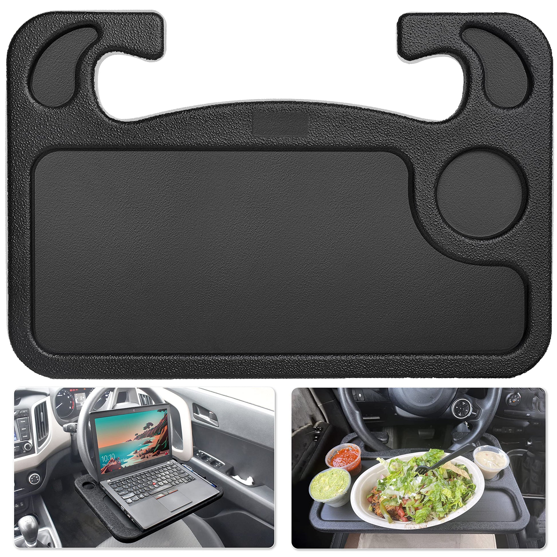 Royallure 2-in-1 Car Desk for Laptop and Food – Steering Wheel Tray with Drink Holder for Travel and Work 0