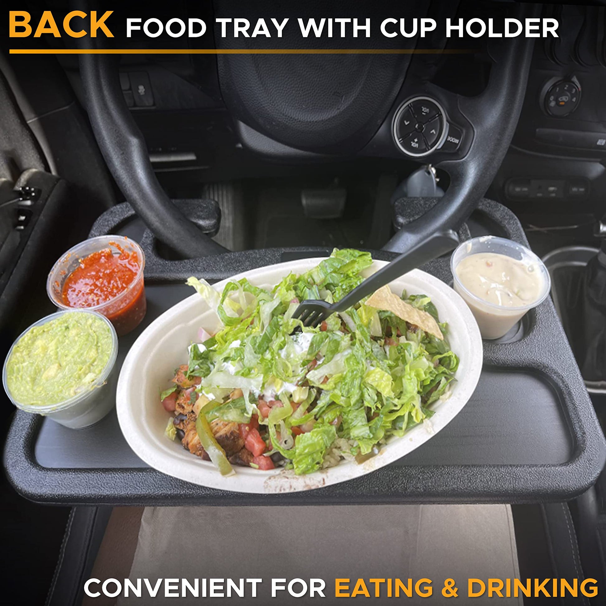 Royallure 2-in-1 Car Desk for Laptop and Food – Steering Wheel Tray with Drink Holder for Travel and Work 2
