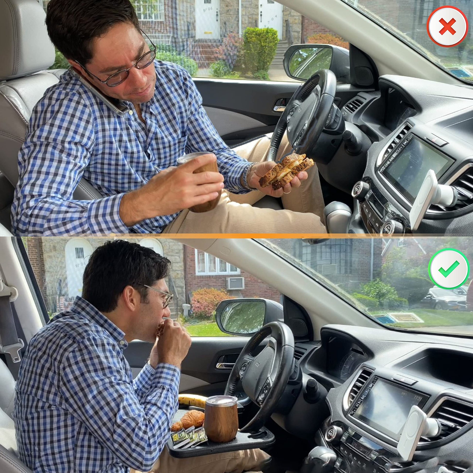 Royallure 2-in-1 Car Desk for Laptop and Food – Steering Wheel Tray with Drink Holder for Travel and Work 6