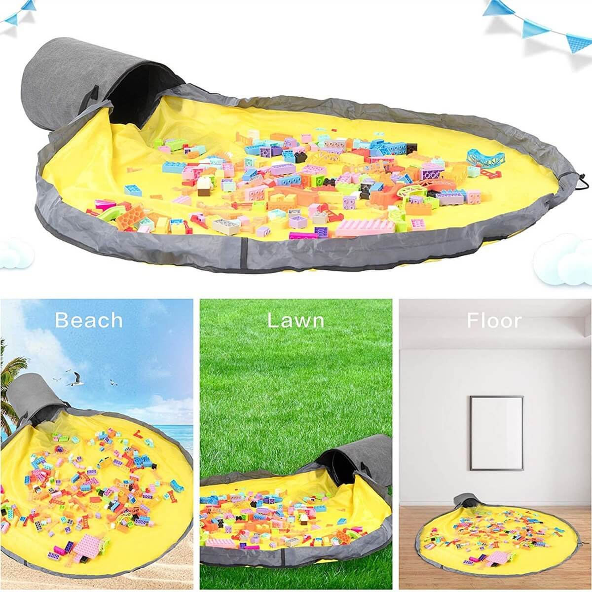 Royallure 2-in-1 Toy Storage Organizer Bag and Play Mat with Zipper Lid for Kids, Collapsible and Portable 1