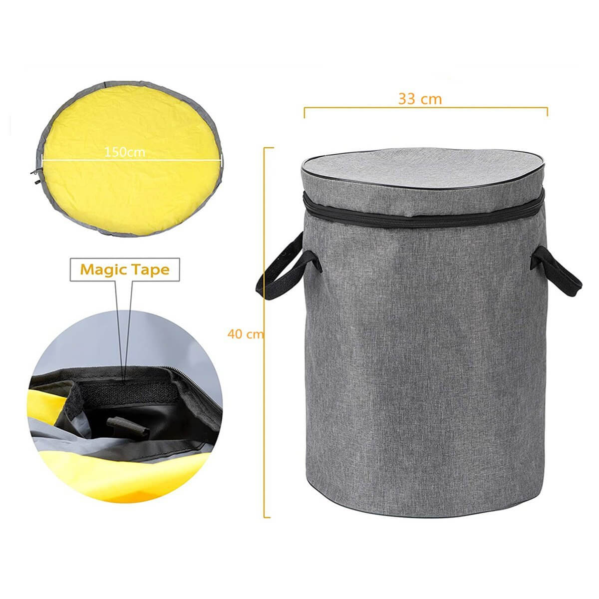 Royallure 2-in-1 Toy Storage Organizer Bag and Play Mat with Zipper Lid for Kids, Collapsible and Portable 2