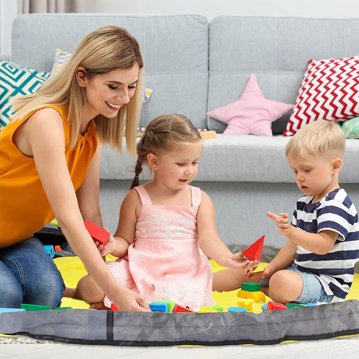 Royallure 2-in-1 Toy Storage Organizer Bag and Play Mat with Zipper Lid for Kids, Collapsible and Portable 5