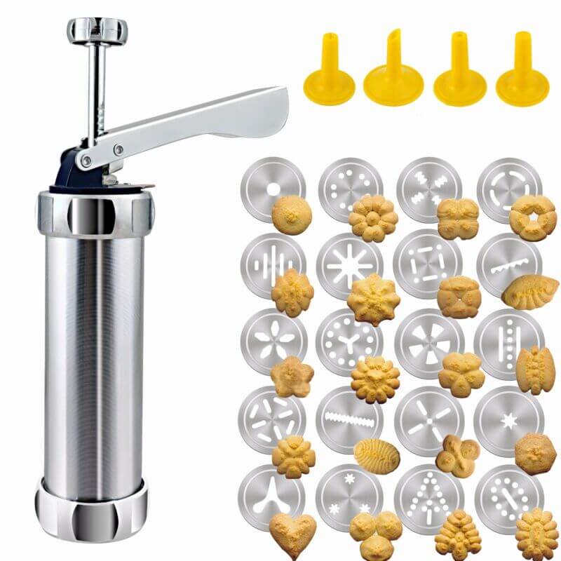 Royallure 25-Piece Cookie Press Set with Aluminum Biscuit Maker, 20 Disc Molds & 4 Icing Nozzles for Easy Baking 0