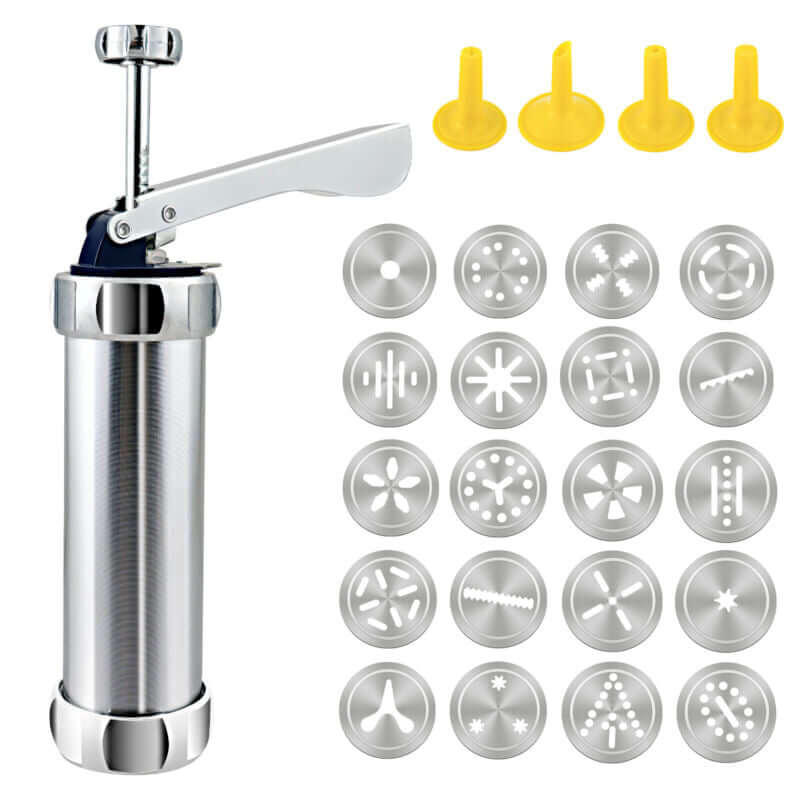 Royallure 25-Piece Cookie Press Set with Aluminum Biscuit Maker, 20 Disc Molds & 4 Icing Nozzles for Easy Baking 7