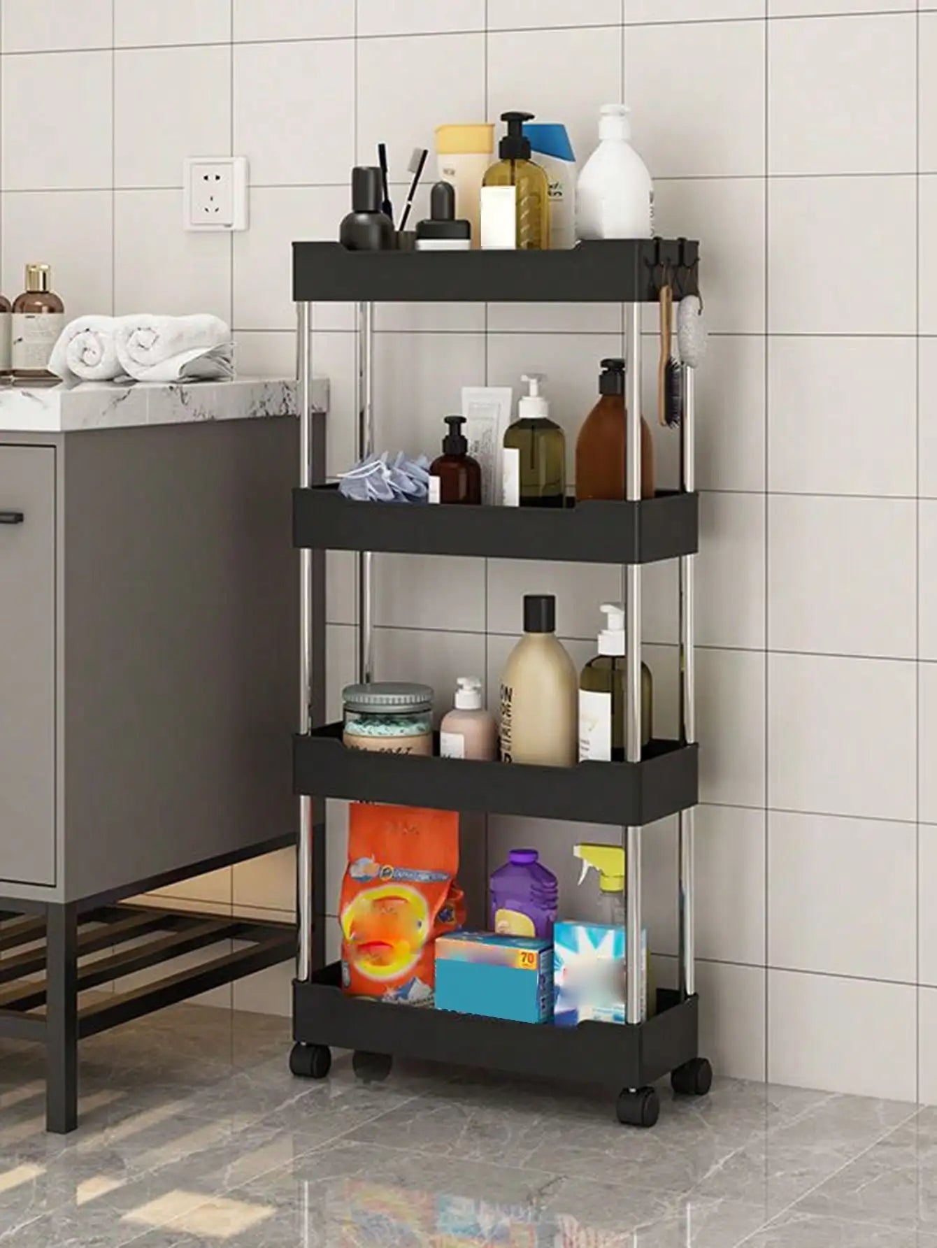 Royallure 3-Tier Rolling Utility Cart with Wheels – Slim Storage Rack for Kitchen, Bathroom, and Living Room 1