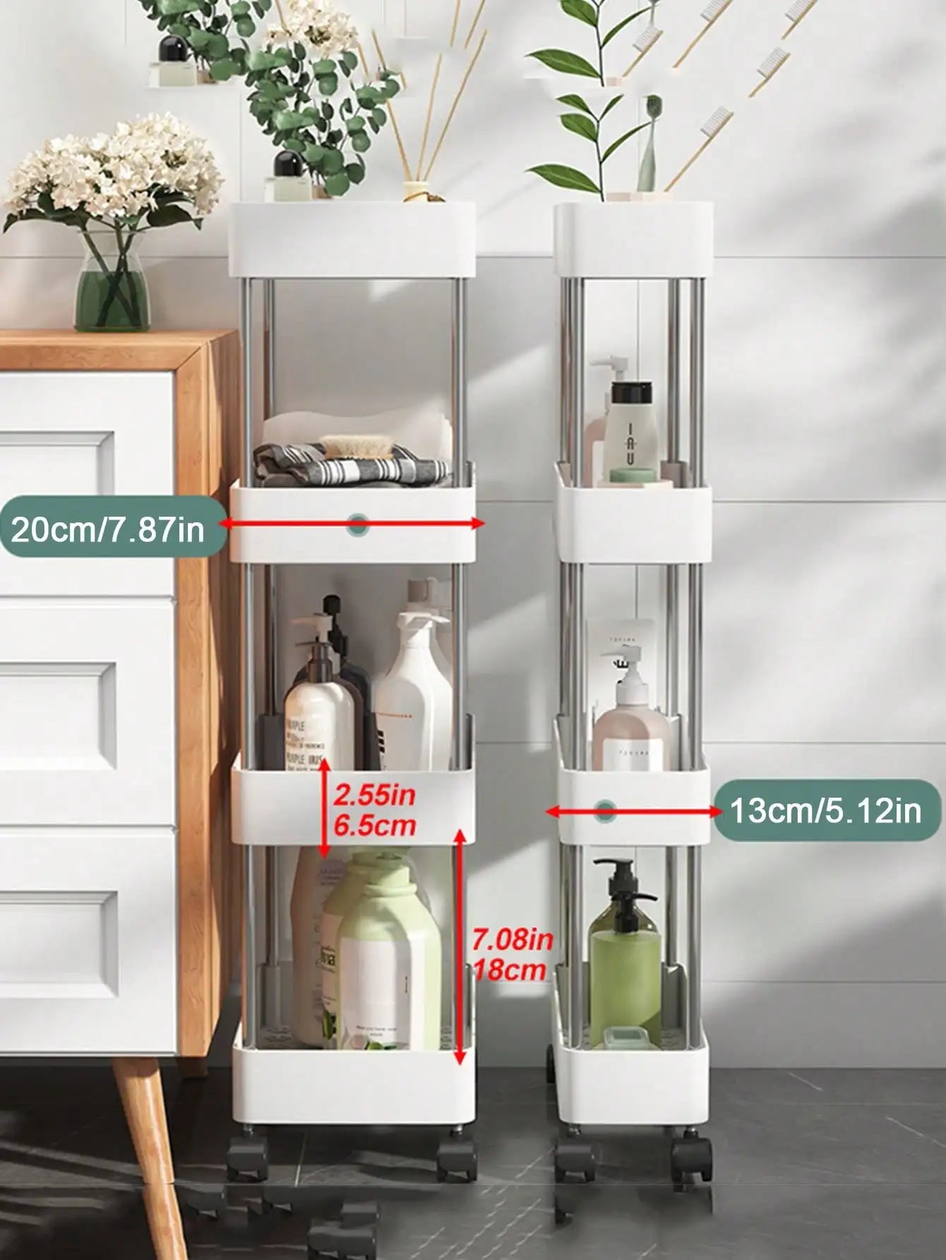 Royallure 3-Tier Rolling Utility Cart with Wheels – Slim Storage Rack for Kitchen, Bathroom, and Living Room 4