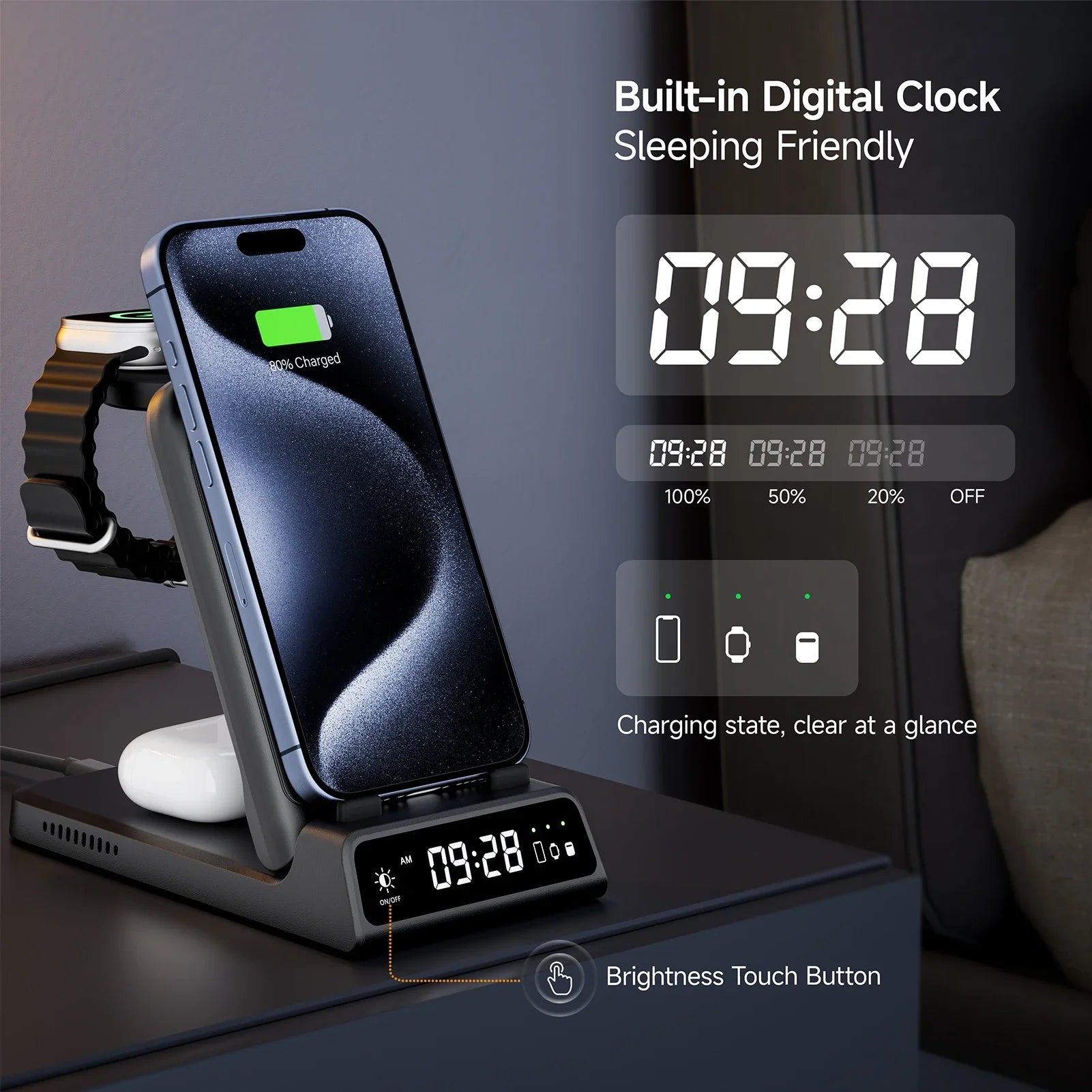 Royallure 3 in 1 Wireless Charging Station for iPhone, Apple Watch & AirPods - Fast 10W Wireless Charger with Safety Features 1