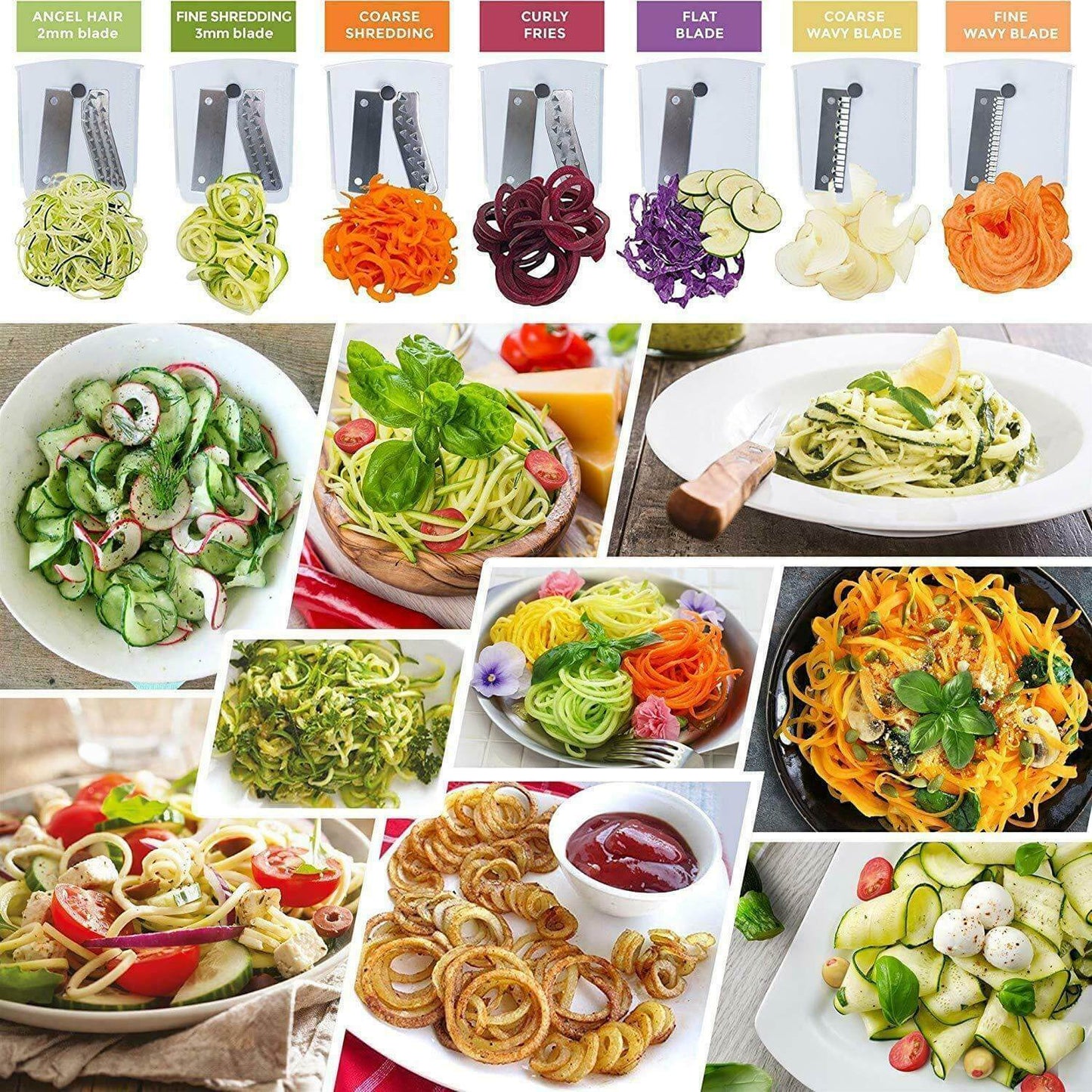 Royallure 7-Blade Vegetable Spiralizer – Zucchini Noodle Maker and Zoodle Maker with Suction Pad and Storage Caddy 3
