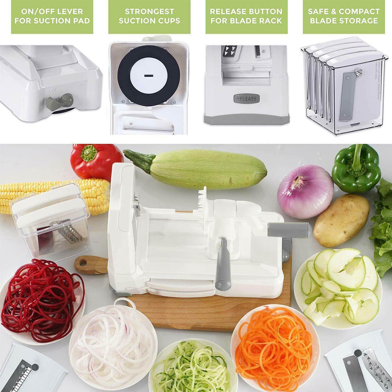 Royallure 7-Blade Vegetable Spiralizer – Zucchini Noodle Maker and Zoodle Maker with Suction Pad and Storage Caddy 4