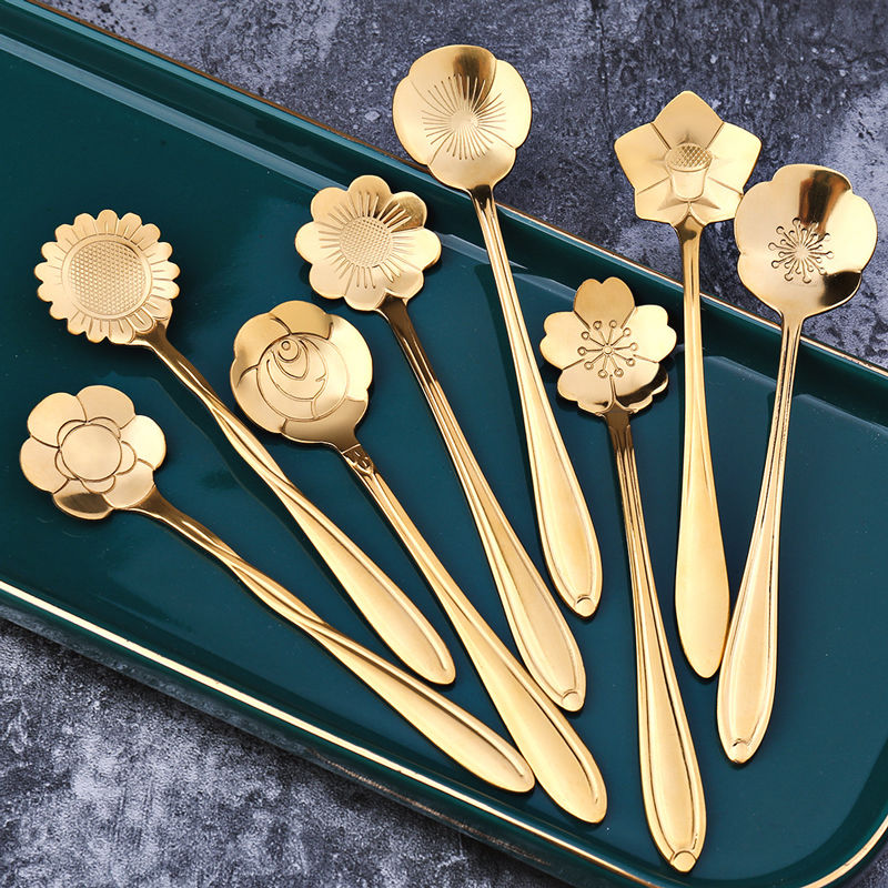 Royallure 8-Piece Stainless Steel Coffee Spoons with Elegant Flower Design 1
