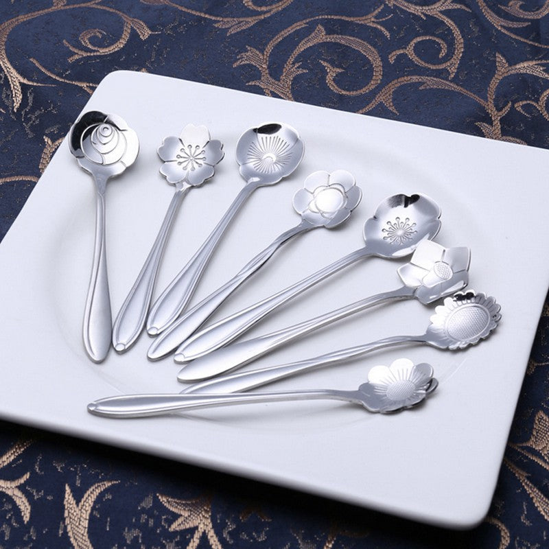 Royallure 8-Piece Stainless Steel Coffee Spoons with Elegant Flower Design 2