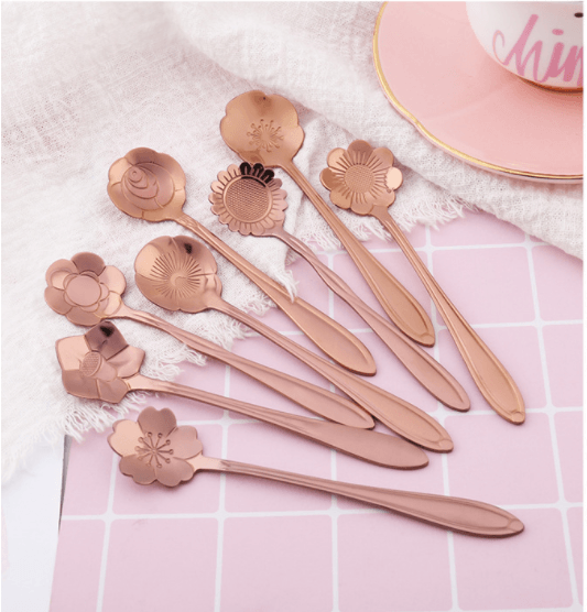 Royallure 8-Piece Stainless Steel Coffee Spoons with Elegant Flower Design 8