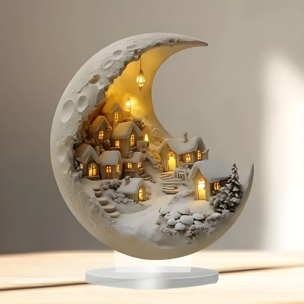 Royallure Acrylic Moon Light Village Scene Tabletop Decor for Home Accent 0
