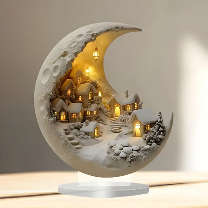 Royallure Acrylic Moon Light Village Scene Tabletop Decor for Home Accent 0