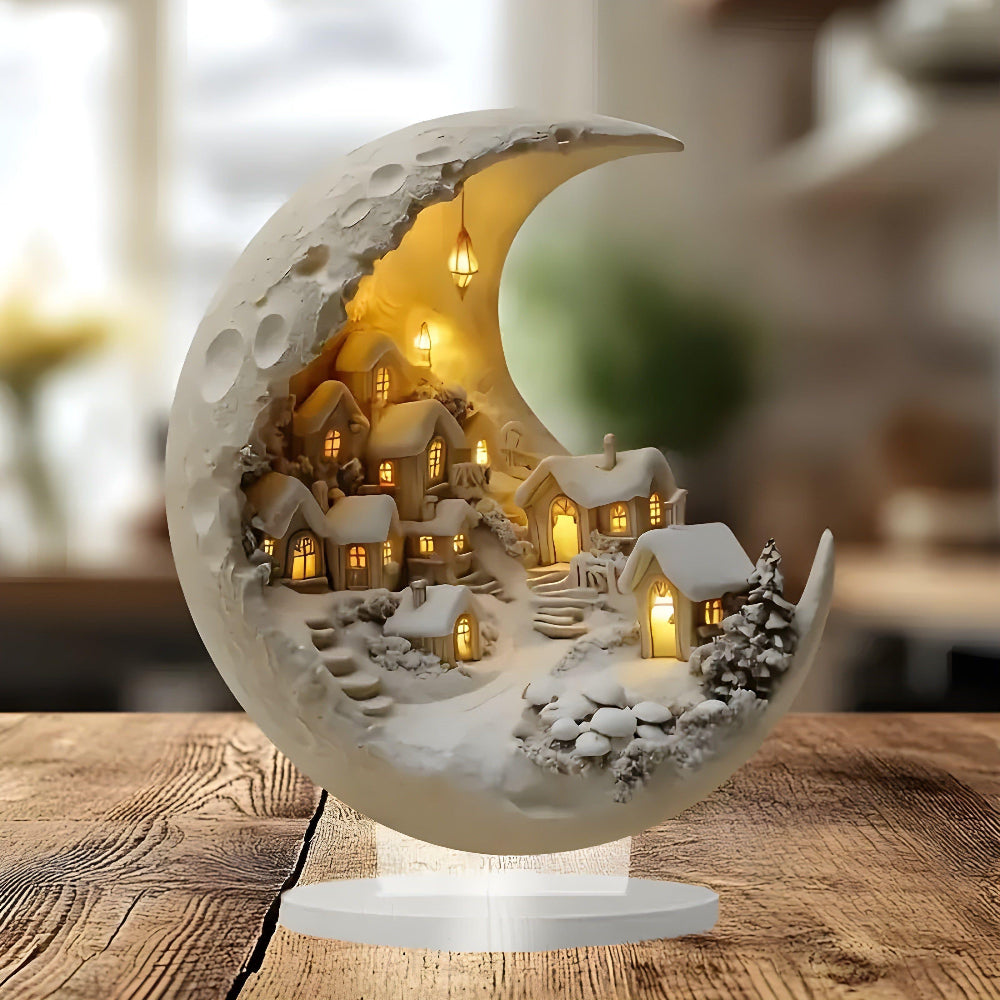 Royallure Acrylic Moon Light Village Scene Tabletop Decor for Home Accent 2