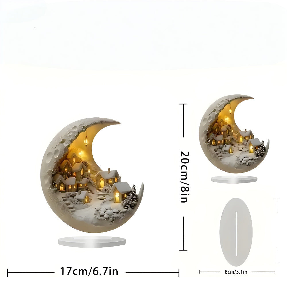 Royallure Acrylic Moon Light Village Scene Tabletop Decor for Home Accent 5